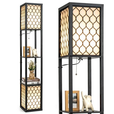 Costway Modern Shelf Floor Lamp Freestanding Double Lamp Pull Chain & Foot Switch