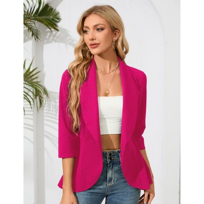 Women's 3/4 Sleeve Blazer Suit Open Front Ruffle Hem Jacket Casual Office Blazer