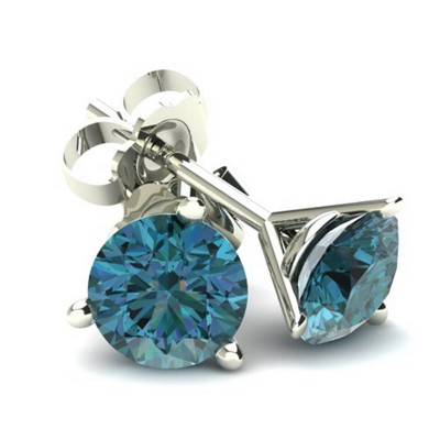 Pompeii3 .33Ct Round Brilliant Cut Heat Treated Blue Diamond Stud Earrings in 14K Gold Martini Setting