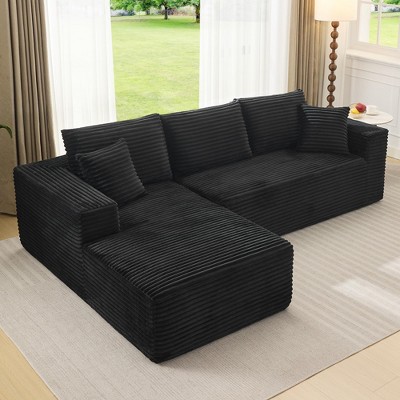 GustoWave 108" Cloud Sectional Couch with L-Shape Chaise, Modern Modular Sofa, Upholstered Couches, Plush Corduroy, Lie Right Left Chaise