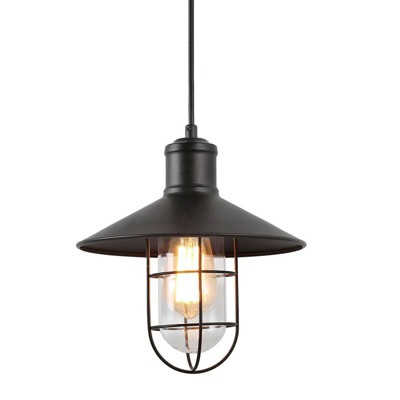LNC Elvis 1-Lights 10.2" Farmhouse Dome Pendant  Lights, Matte Black with Clear Glass