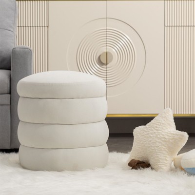 Round Ottoman with Storage, Comfy Upholstered Footrest, Vanity Stool for Bedroom, Living Room, Makeup Room - Maison Boucle
