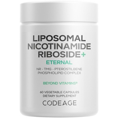 Codeage Liposomal Nicotinamide Riboside Supplement 500mg NR+, Betaine Anhydrous Pterostilbene, 60 ct