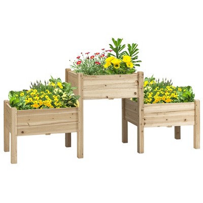 Outsunny 73" x 18" x 32" 3 Tier Raised Garden Bed w/ Three Elevated Planter Box, Freestanding Wooden Plant Stand for Vegetables, Herb and Flowers