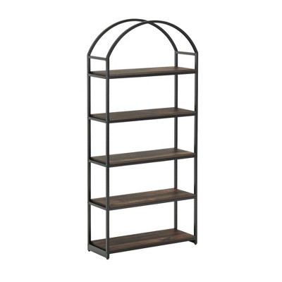 Nathan James 72" Haven 5 Shelves Arch Bookshelf Black Espresso
