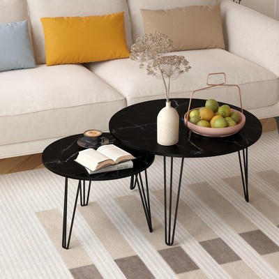 NicBex Coffee Tables for Living Room 27.56'' Round Coffee Table Set of 2, Nesting End Table Set with Wooden Tabletop and Sturdy Metal Base