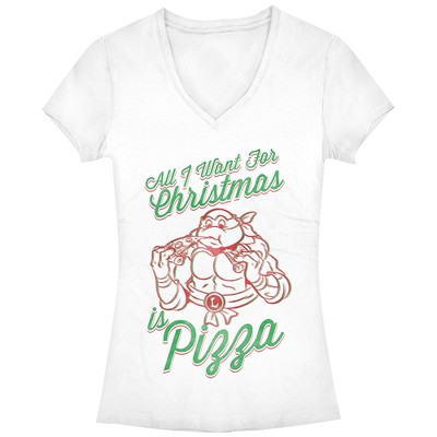 Juniors Womens Teenage Mutant Ninja Turtles Christmas I want Pizza T-Shirt