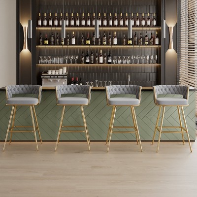 VECELO Modern Braided Bar Stools Set of 2/4/6, Counter Height Kitchen Island Stools, Upholstered Bar Chairs with Back Support