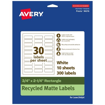 Avery Recycled Matte White Labels,  3/4" x 2-1/4" Rectangle
