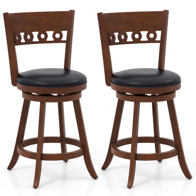 Tangkula 2PCS 24.5" Counter Height Bar Chairs Swivel Bar Stools w/ Rubber Wood Frame