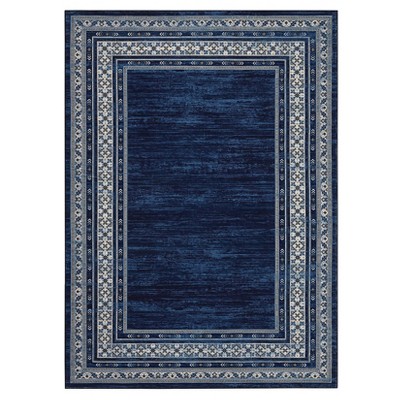 Indoor Modern Bordered Non Slip Throw Carpet Low Pile Machine Washable Area Rug