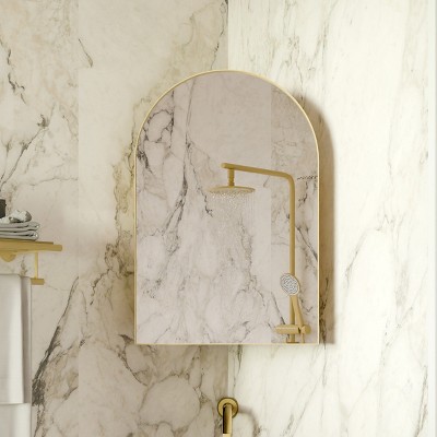 KTMBDW Farmhouse Metal Framed Recessed Bathroom Medicine Cabinet with Beveled Mirror Bathroom Medicine Cabinet