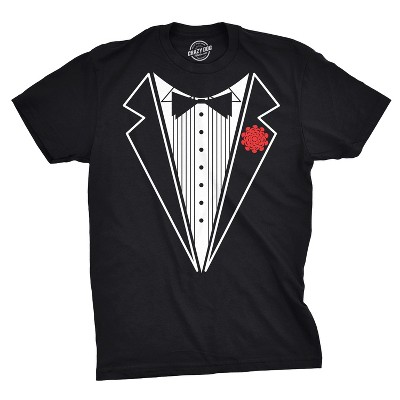 Mens Black Tuxedo T Shirt Funny Lazy Wedding Fake Suit Fancy Marriage Tee - Crazy Dog Men's T Shirt Gift for Wedding
