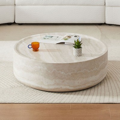 NicBex Cylinder Faux Travertine Textured Coffee Table for Living Room,Round Tea Table,Simple Center Table