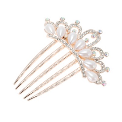 Unique Bargains Women's Durable Pearls Side Comb Gold 1 Pc