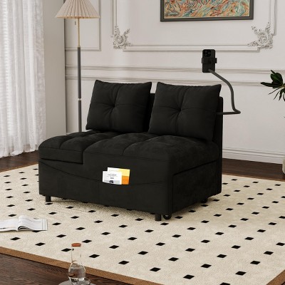 TiramisuBest 3-in-1 Convertible Foldable Sofa Bed, Adjustable Backrest Loveseat with USB Ports, Phone Holder & Storage Pocket, Grey