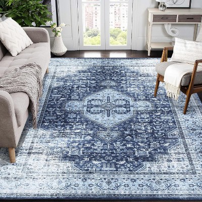 Washable Runner Rug – Low Pile, Non-Slip Vintage Carpet for Kitchen, Entryway, Hallway, Laundry Room, or Bathroom