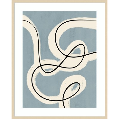 Amanti Art Minimalist line art in blue grey by Little Dean Wood Framed Wall Art Print