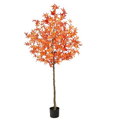 Nearly Natural 6-ft Autumn Maple Artificial Tree, Orange