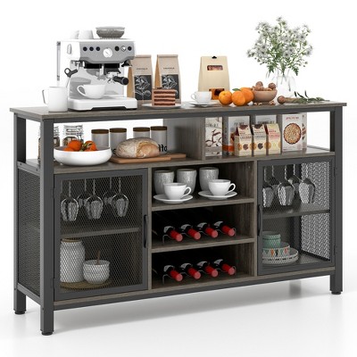 Tangkula Bar Cabinet 55-Inch Buffet Sideboard with 8-Bottle Drinks Racks