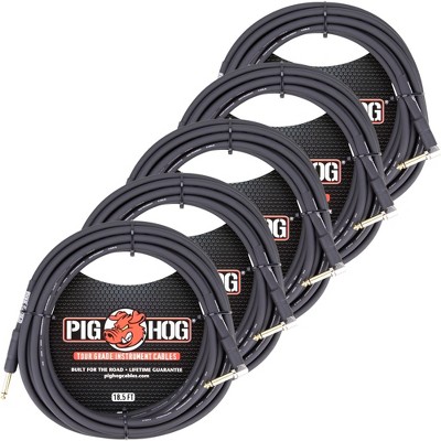 Pig Hog Tour Grade 18.5ft 1/4"-1/4" Cables - Straight to Right Angle - 5 Units