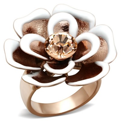 Slickblue Rose Gold Brass Ring with Light Peach Crystal - Stylish Epoxy Flower Design, Fashion Jewelry, Size 5-9