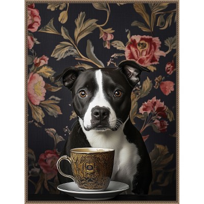 Amanti Art The Refined Staffy Cafe Moment by Mowzu  Framed Canvas Wall Art