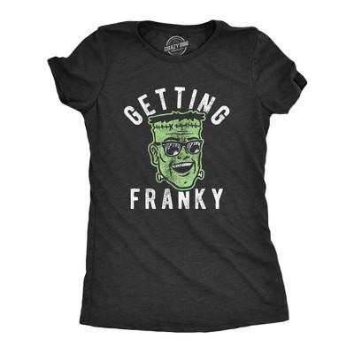 Womens Getting Franky T Shirt Funny Halloween Party Frankenstein Graphic Tee for Guys - Crazy Dog Women's T Shirt For Halloween Season