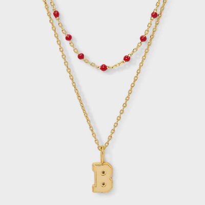 14K Gold Dipped Beaded Initial Necklace Set 2pc - A New Day™ Gold/Marron