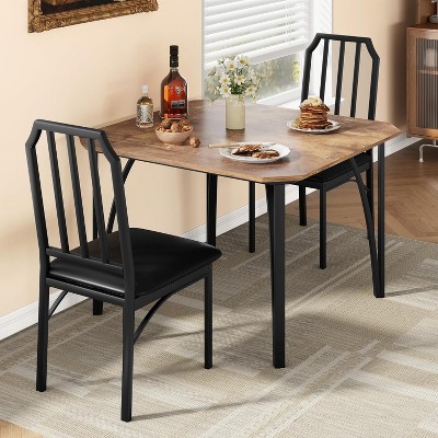 Dining Table Set for 4, Kitchen Table and Chairs with Chamfer Design, 5 Piece Dining Room Set with Cushion Seats for Small Spaces