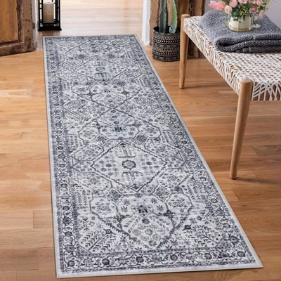 Soft Vintage Low Pile Large Washable Area Rug, Boho Non-Slip Indoor Rugs for Living Room Bedroom