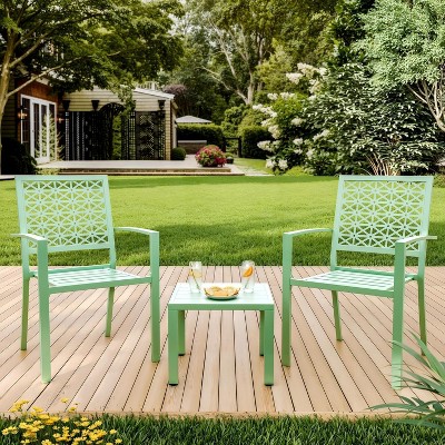 3-Piece Small Patio Bistro Set with Stackable Chairs & Side Table, Space-Saving Outdoor Furniture for Porch, Garden, Balcony