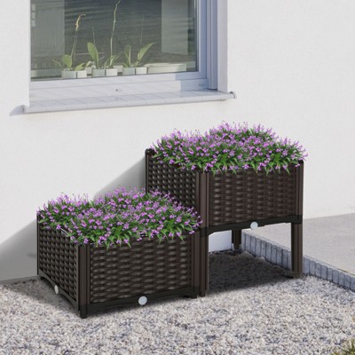 NAYSAYE Planter, 2 Piece Raised Garden Planter with Legs, Planter Box for Grow Flowers, Brown, 15.75"*15.75"*17.25"