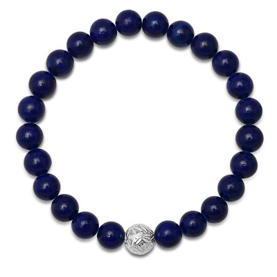 Steeltime men's sterling silver and blue lapis beaded stretch bracelet