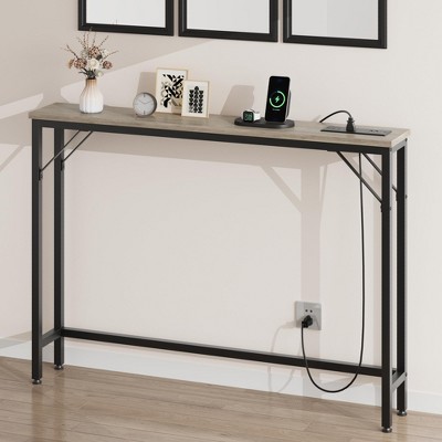 Sofa Table with Power Outlets - Narrow Console Table for Behind Couch