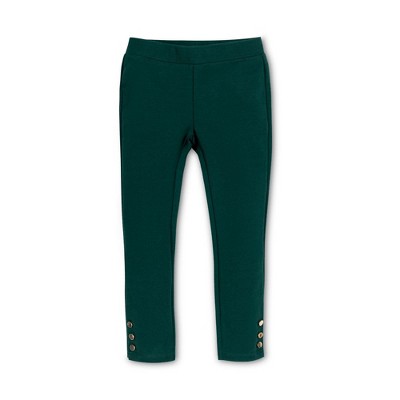 Hope & Henry Girls' Button Cuff Ponte Pant, Pine Green, 5