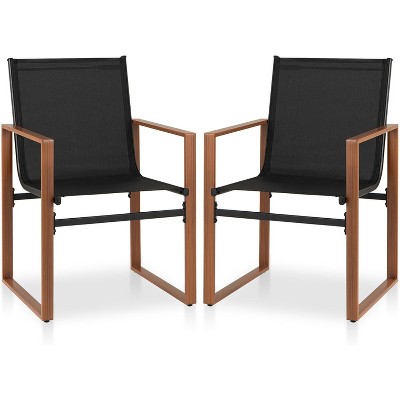 Outdoor Dining Chairs with Breathable Seat & Backrest, Set of 2, Black