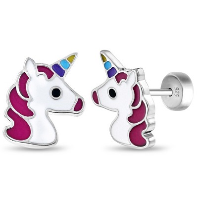 Girls' Rainbow Unicorn Push Back Sterling Silver Earrings - In Season Jewelry