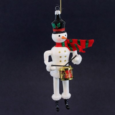 De Carlini Italian Ornaments 8.25 In Drumming Snowman Christmas Tree Ornament , Mgd Ornament Free-Blown (1PC)