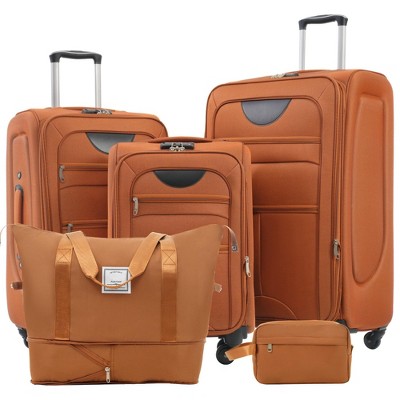 NAYSAYE Luggage Softside Expandable 3 Piece Luggage Set with Duffel Bag TSA Lock Spinner Wheels for Travel, Orange, 31.78"*20"*12.33"