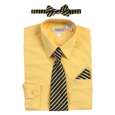 Gioberti Boy's Long Sleeve Dress Shirt and Stripe Zippered Tie Set