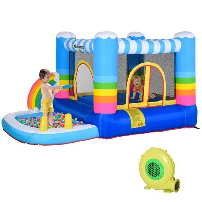 NAYSAYE Above Ground Pool Inflatable Bounce Pool Fun Play Design for Kids Outdoor Backyard Use, Multicolor, 110.30"*67.00"*61.00"
