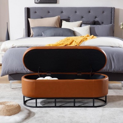 47.6'' Storage Ottoman Bench,Upholstered Storage Bench for Bedroom End of Bed,Storage Bench with Safety Hinge for Entryway Bedroom