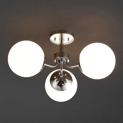 JONATHAN Y Olivier 23.5" 3-Light Bohemian Farmhouse Iron/Frosted Glass LED Semi Flush Mount