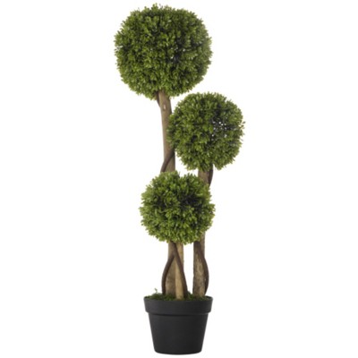 Syemin Artificial Plant for Home Decor Fake Plants Artificial Tree in Pot 3 Ball Boxwood Topiary Tree, Green, 10.75"*10.75"*35.5"