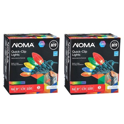 NOMA Quick Clip 66.8 Foot Corded Electric Adjustable 100 LED Durable Diamond Cut C9 Light Set Suitable for Indoor and Outdoor Use, Multicolor (2 Pack)
