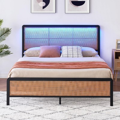 Bed Frame with Headboard LED Lights and Footboard Heavy Duty Metal Platform Bed Frame with Storage Easy Assembly No Box Spring Needed Mattress Founda