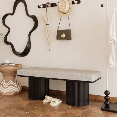 NicBex Storage Bench Upholstered Bench with Chunky Legs Light Grey Boucle Fabric for Bedroom, Entryway