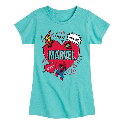 Girls' - Marvel - Valentine Heart Scribble Fitted Short Sleeve Graphic T-Shirt