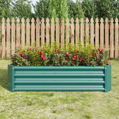 NAYSAYE Planter Metal Raised Garden Bed Rectangle Raised Planter for Flowers Plants Vegetables Herbs for Outdoor Garden, Green, 48"*24"*12"